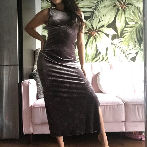 Velvet Brocade Leg Slit Dress - Picture 4 of 5